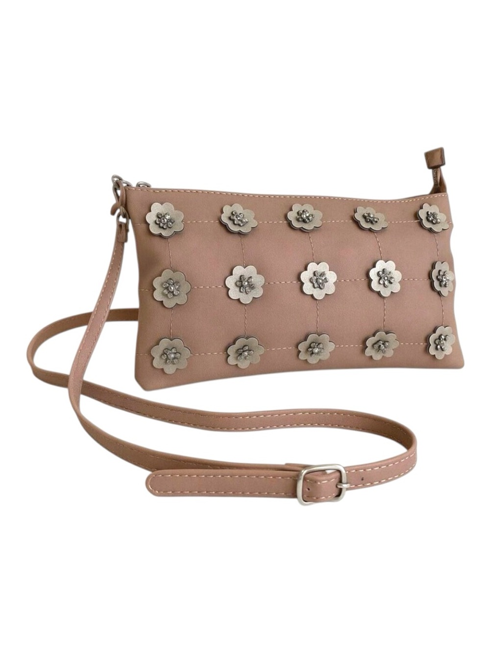 Marina Galanti Pink Nude Taupe Vegan Leather Floral Convertible Crossbody Purse
